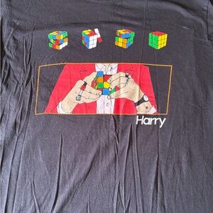 Black 'Harry' Graphic Tee with Rubik's Cube Design